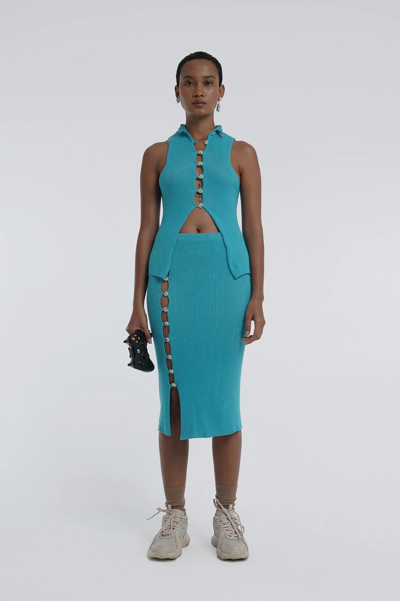 Button up skirt with side detail