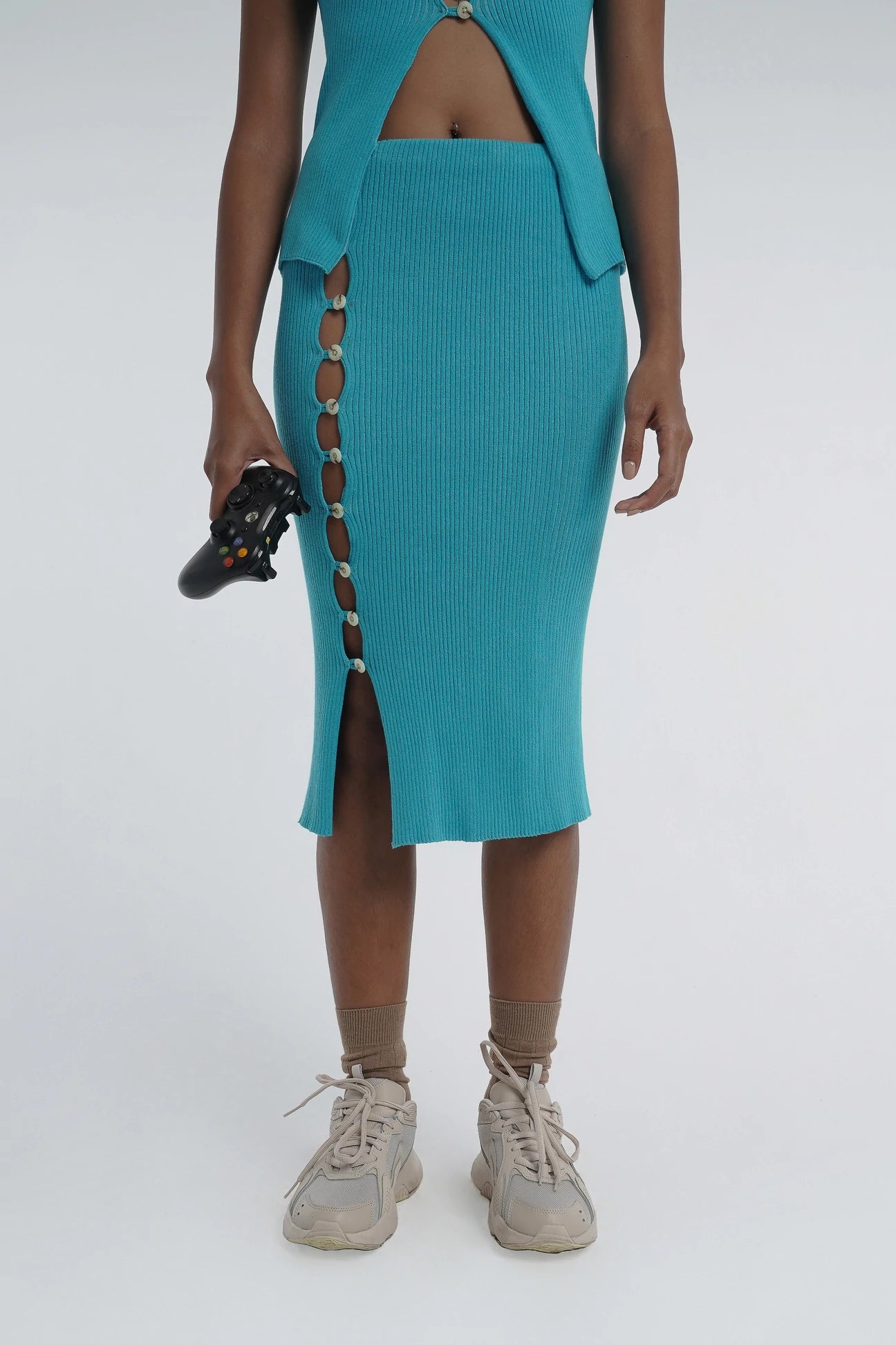 Button up skirt with side detail