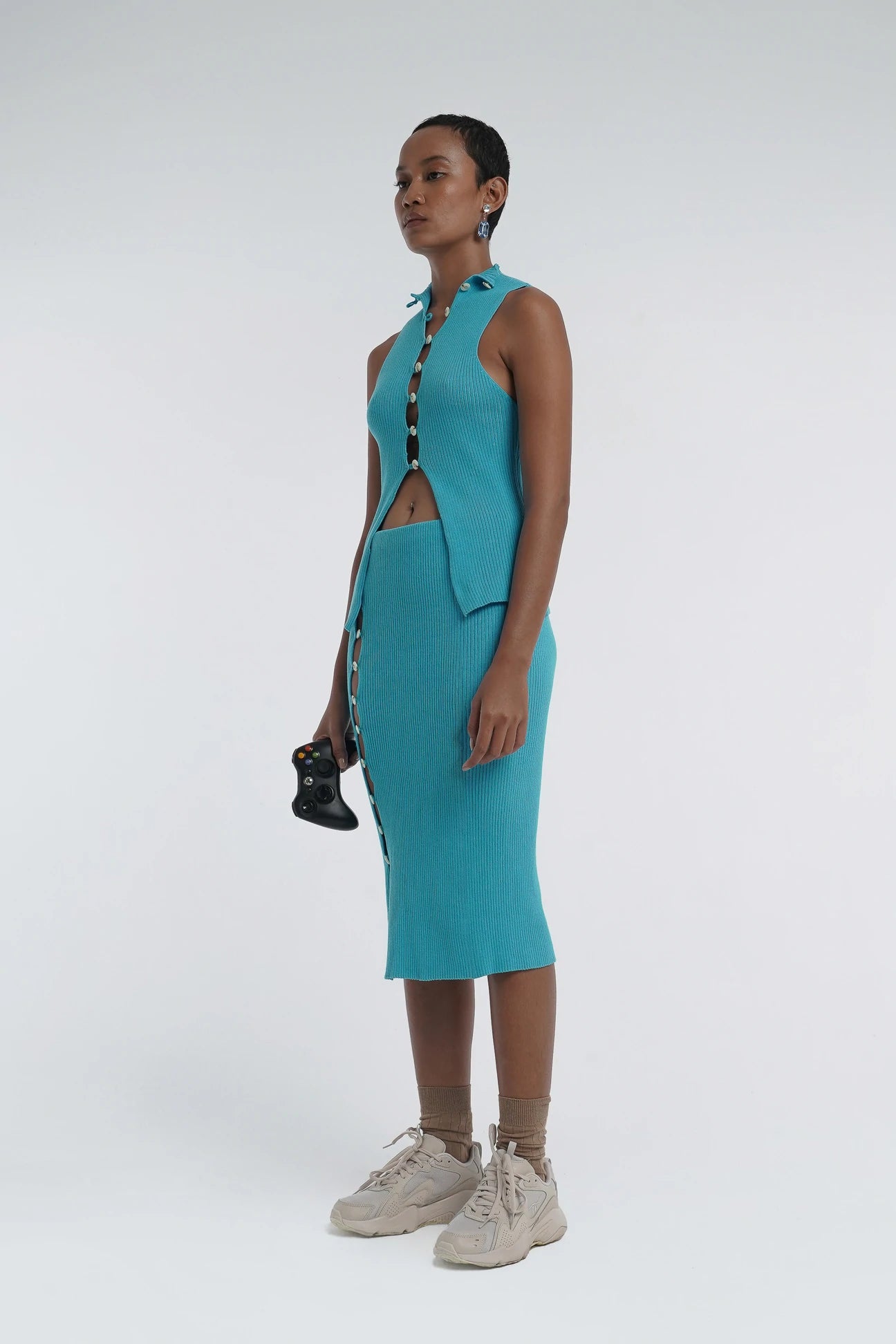 Button up skirt with side detail