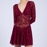 Sky to Moon Sheer Floral Burgundy Dress