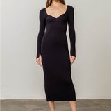 Moon River Andy Sweetheart Neck Ribbed Sweater Midi Dress | Black