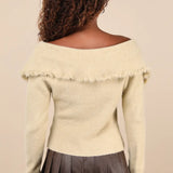 Zemeta Off Shoulder Ragged Cardigan