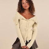 Zemeta Off Shoulder Ragged Cardigan