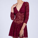 Sky to Moon Sheer Floral Burgundy Dress