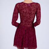 Sky to Moon Sheer Floral Burgundy Dress