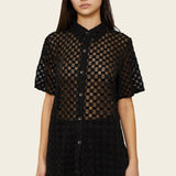 Find Me Now Harmony Mesh Checkered Button Down | Black