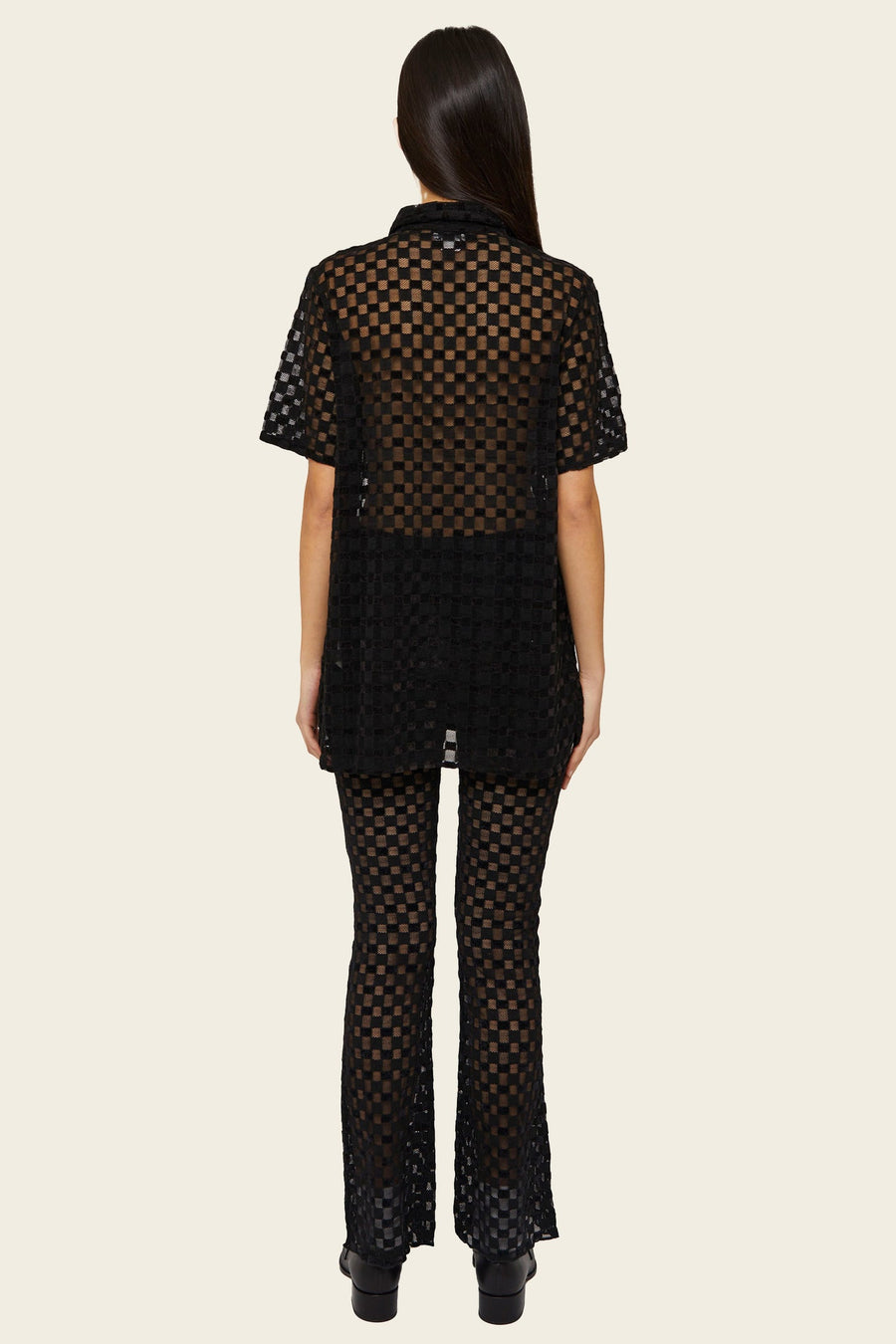 Find Me Now Harmony Mesh Checkered Button Down | Black