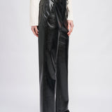 En Saison Fitted Flared Faux Leather Pant | Black