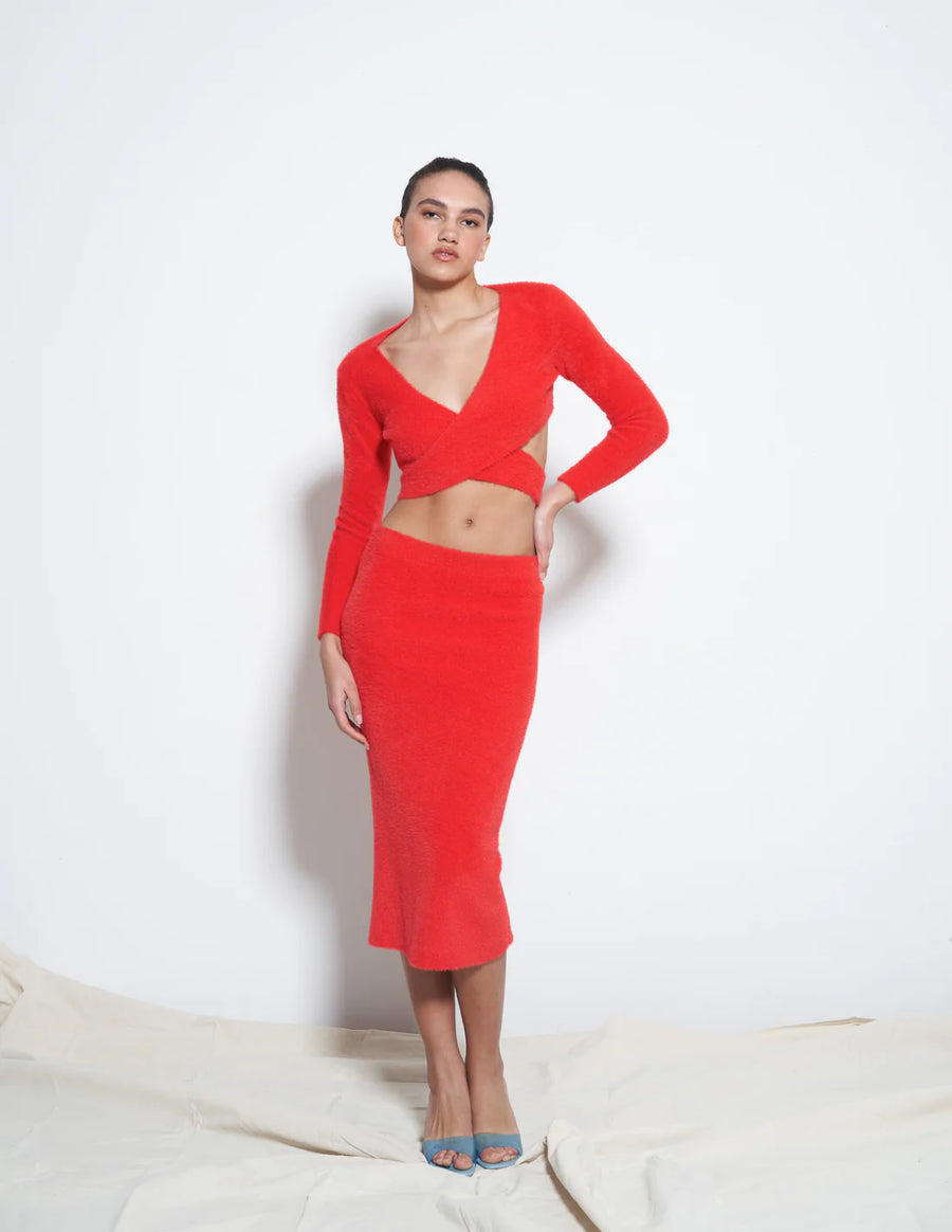 Rationalle Valerie Skirt | Red Furry Knit