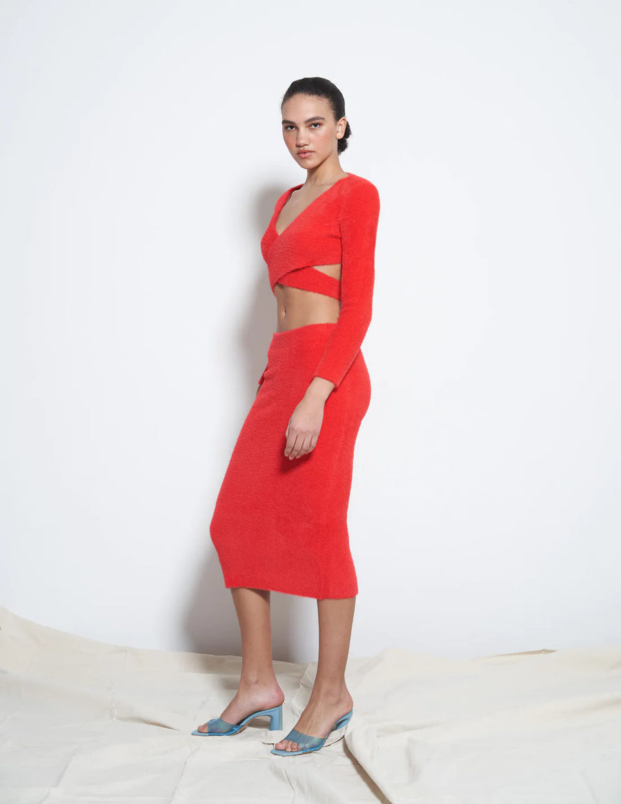 Rationalle Valerie Skirt | Red Furry Knit