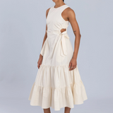 Esthé Tiered Cotton Cut-Out Maxi Dress Off-White