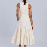 Esthé Tiered Cotton Cut-Out Maxi Dress Off-White