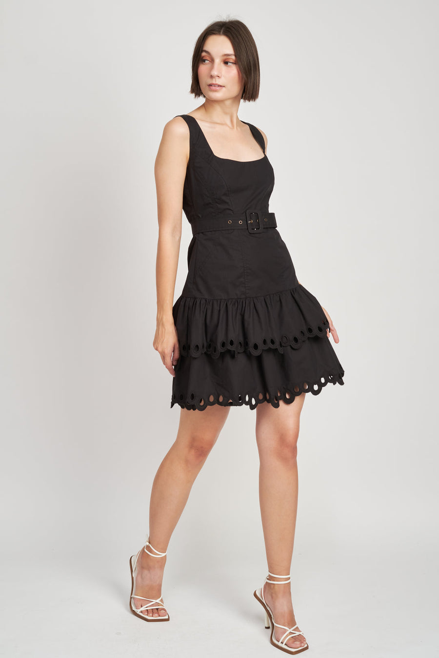 En Saison Ariel Embroidered Ruffled Mini Dress | Black