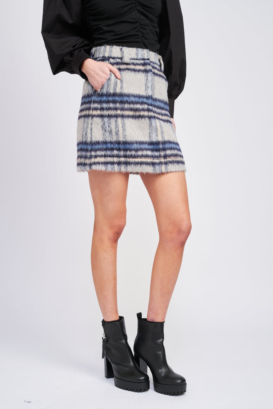 En Saison Autumn Plaid Wool Mini Skirt | Navy