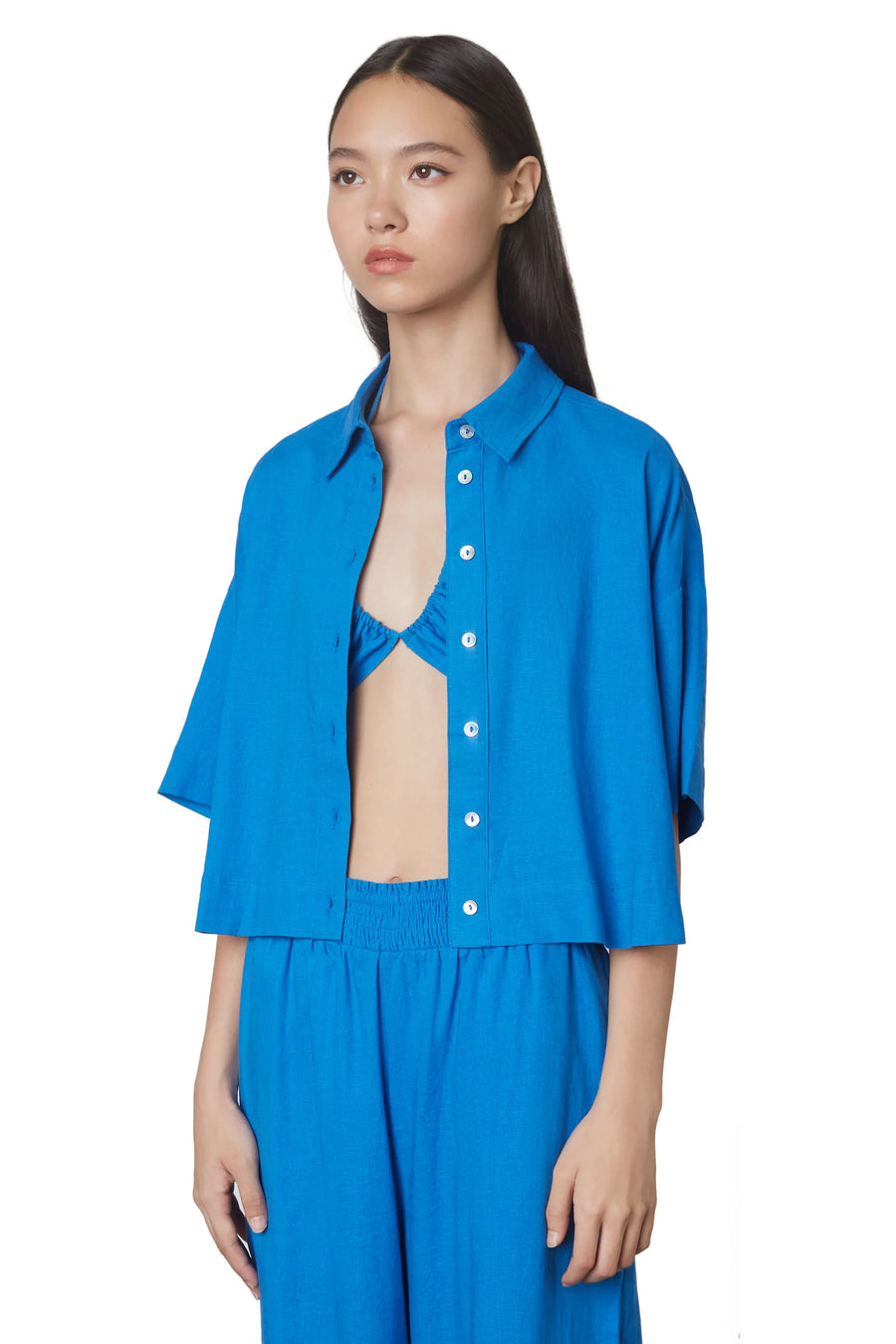 NIA Cropped Boxy Shirt | Cobalt