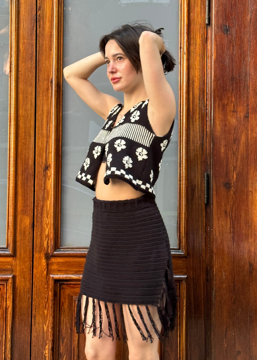 Tach Murasaki Crochet Mini Skirt | Black