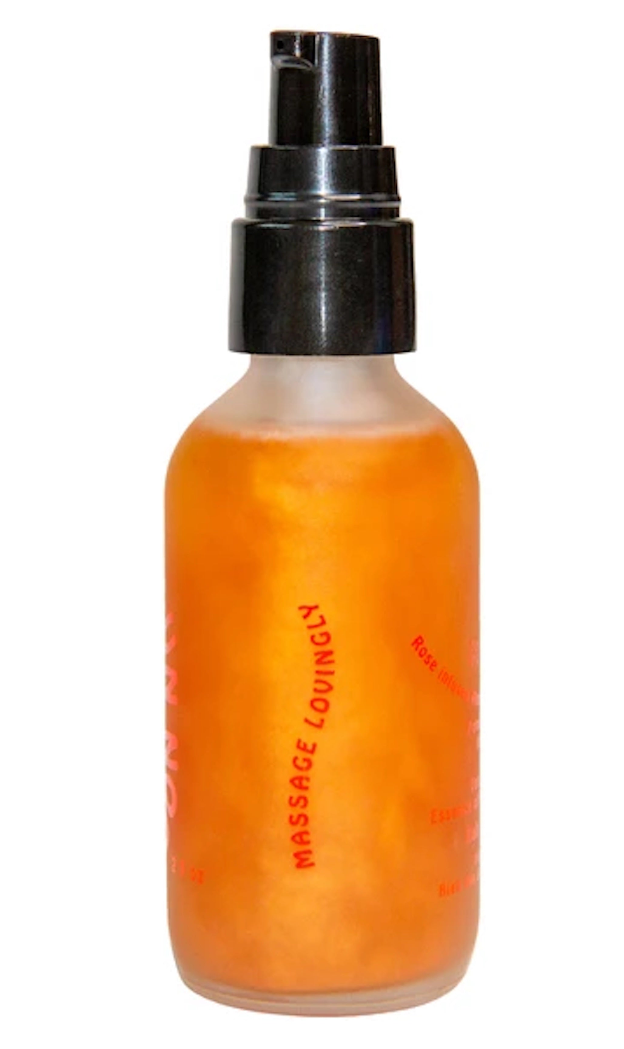 orange massage oil from high sun low moon depicted with message "massage lovingly"