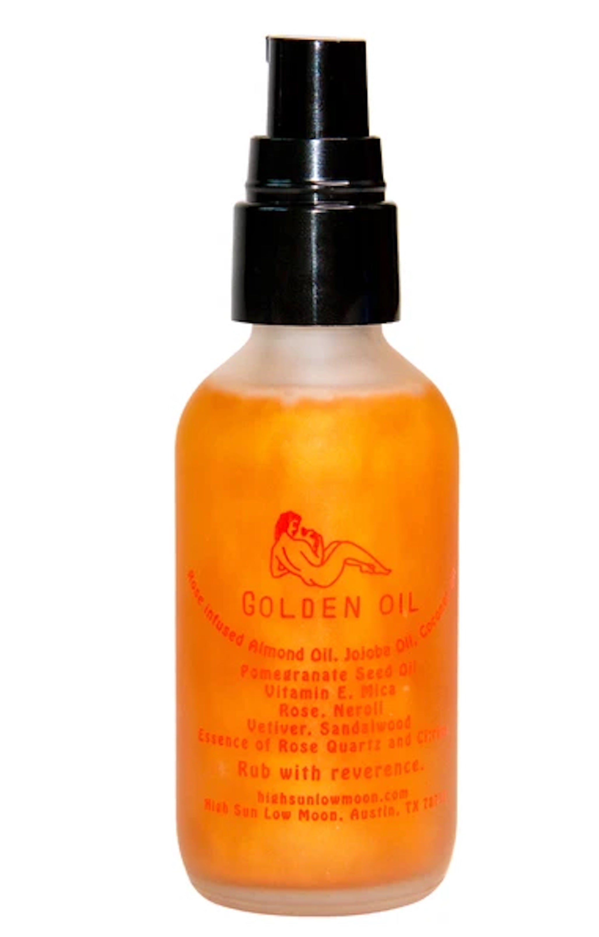orange massage oil from high sun low moon depicted