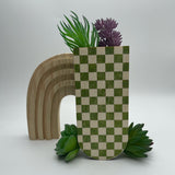 Stacy Wong Checkered Skinny Pocket Wall Vase Planter in Green