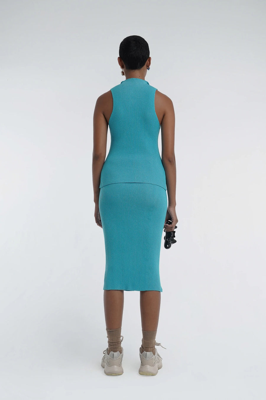raised neck top in blue