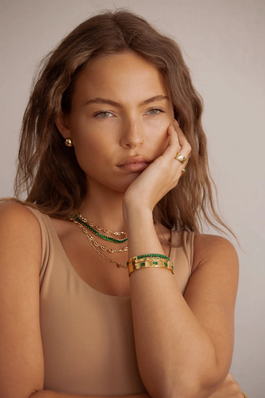 Sahira Shayna Baguette Necklace | Emerald