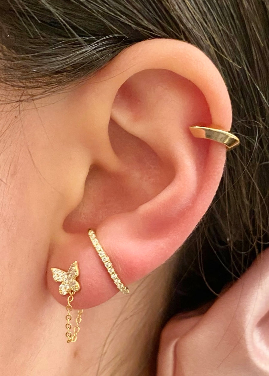 Pave Butterfly Chain Stud Single
